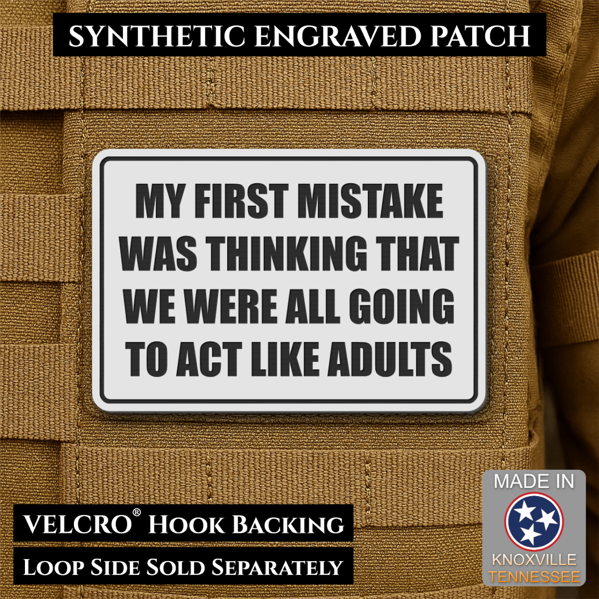 Can We Act Like Adults Funny Morale Patch, 2x3" | Made in USA | VELCRO® Brand Hook Backing