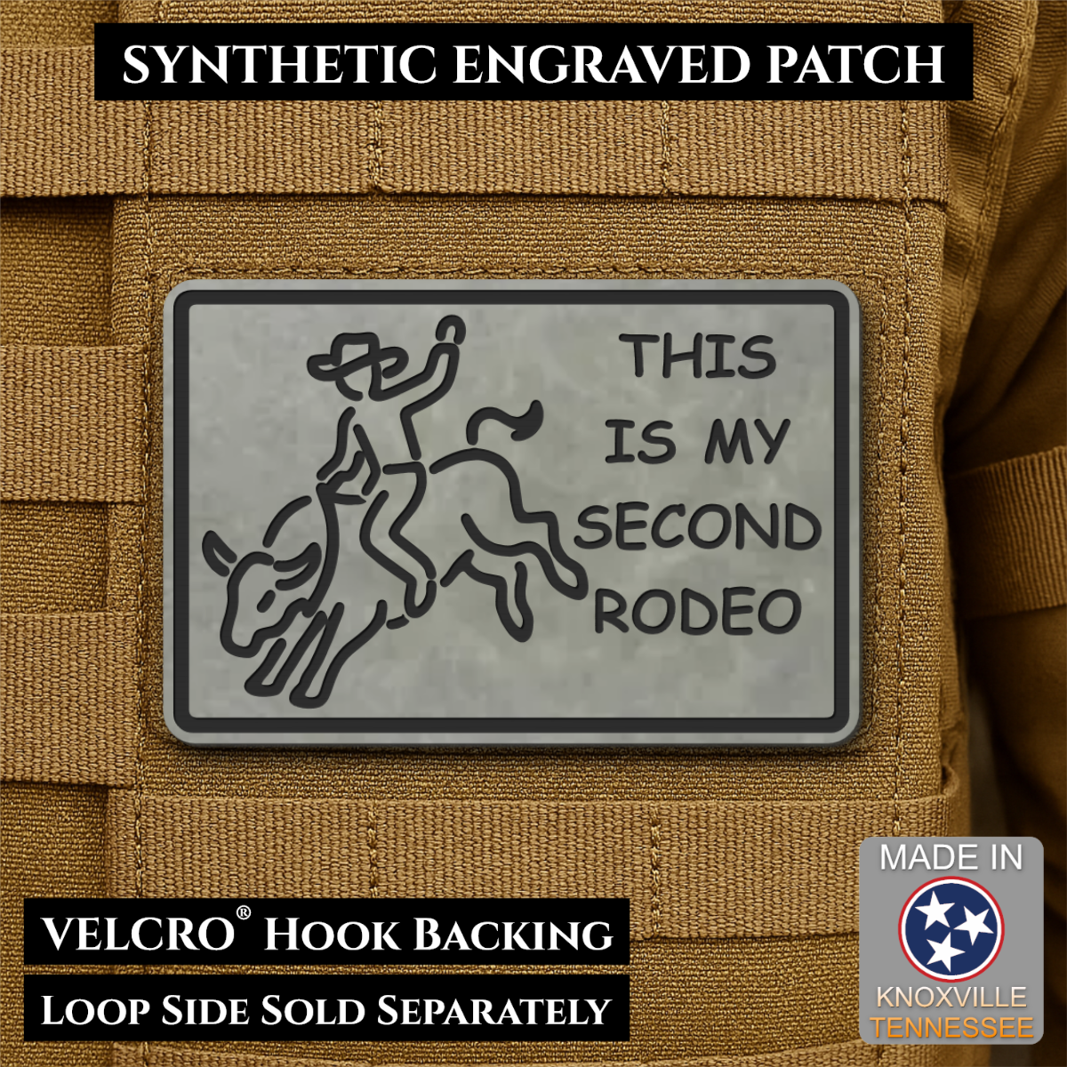 This Is My Second Rodeo Funny Cowboy Morale Patch, 2x3" | Made in USA | VELCRO® Brand Hook Backing