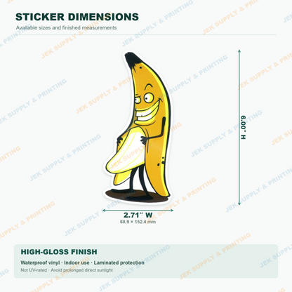 Naughty Banana vinyl decal, 6 inch height dimension guide