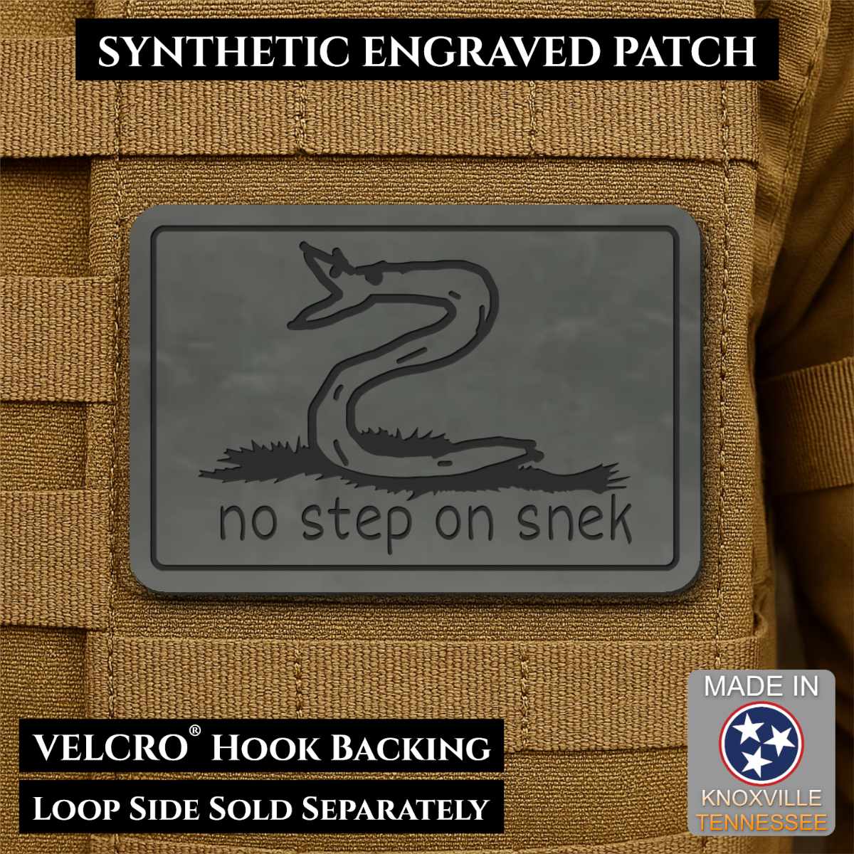 No Step On Snek Funny Morale Patch, 2x3" | Made in USA | VELCRO® Brand Hook Backing