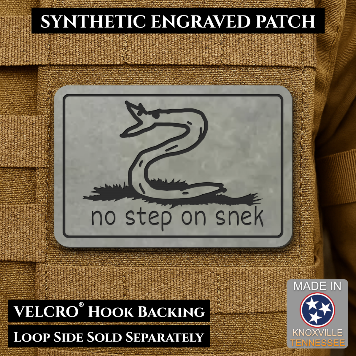 No Step On Snek Funny Morale Patch, 2x3" | Made in USA | VELCRO® Brand Hook Backing