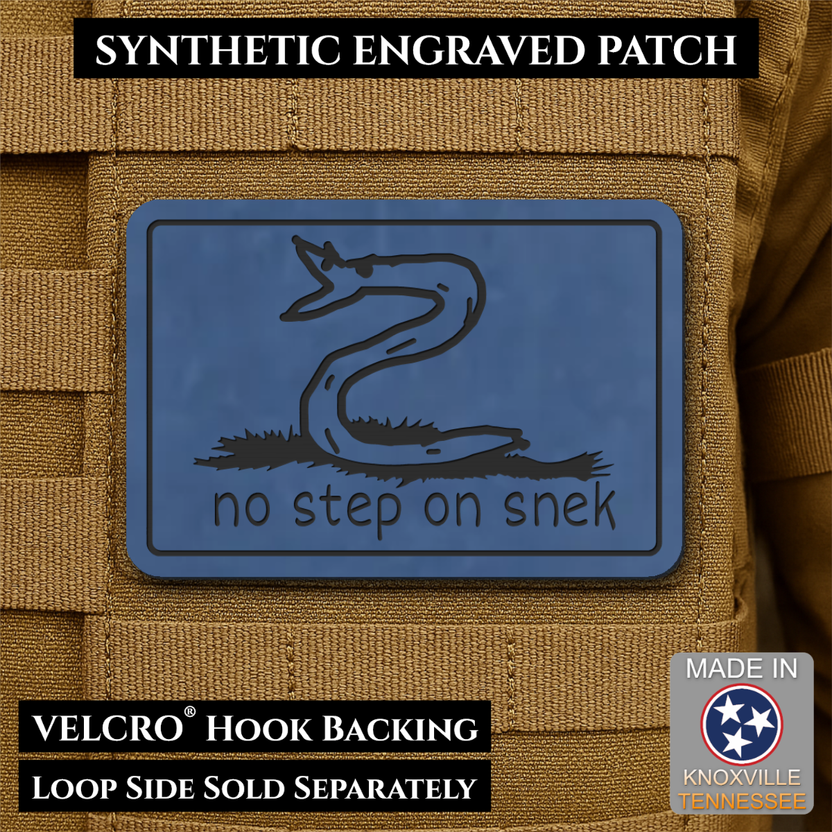 No Step On Snek Funny Morale Patch, 2x3" | Made in USA | VELCRO® Brand Hook Backing