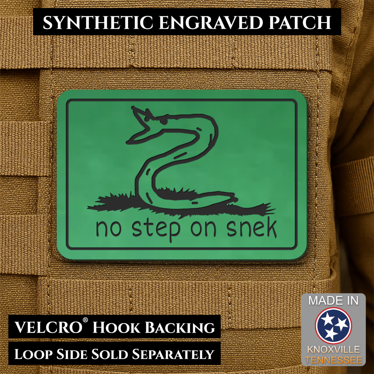 No Step On Snek Funny Morale Patch, 2x3" | Made in USA | VELCRO® Brand Hook Backing