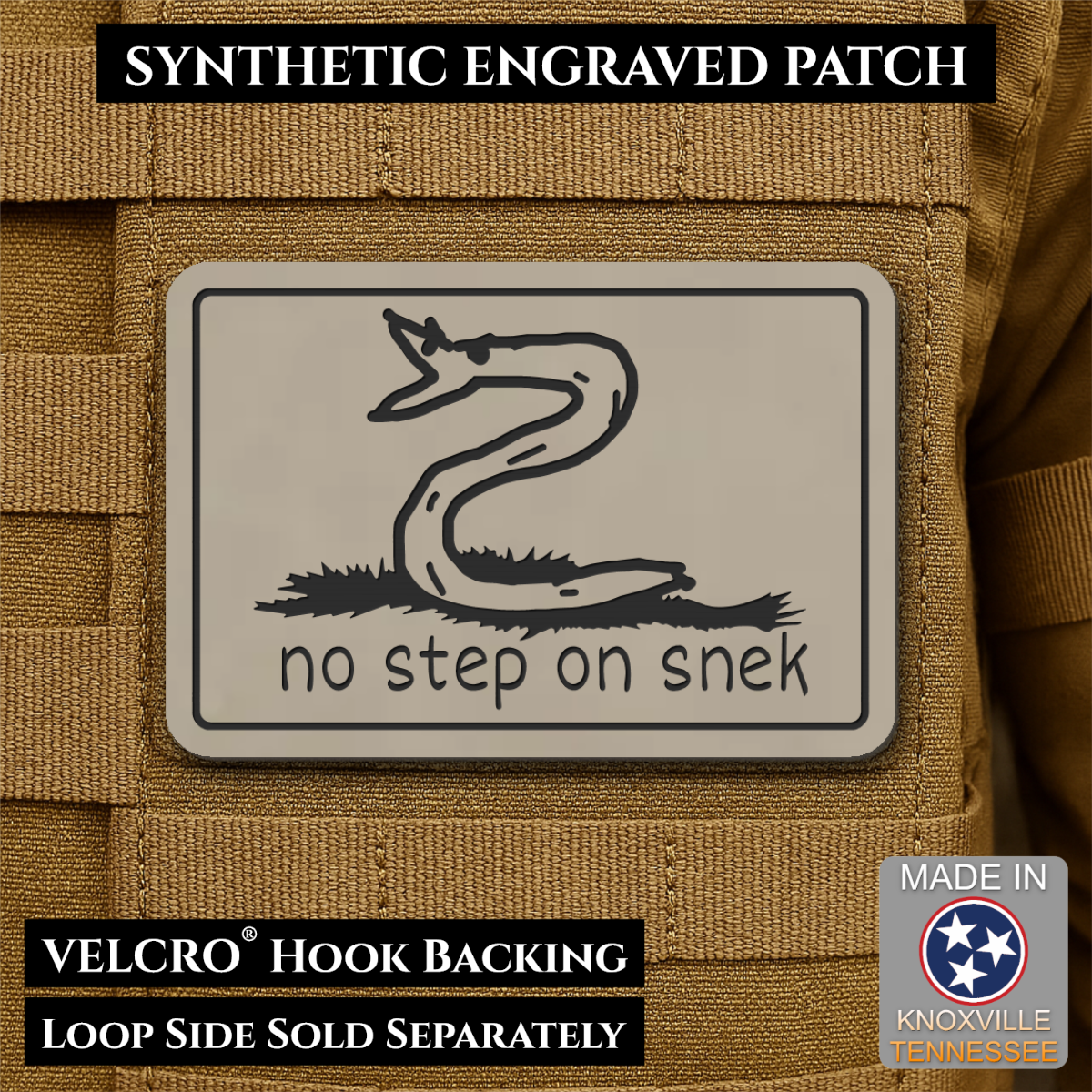 No Step On Snek Funny Morale Patch, 2x3" | Made in USA | VELCRO® Brand Hook Backing