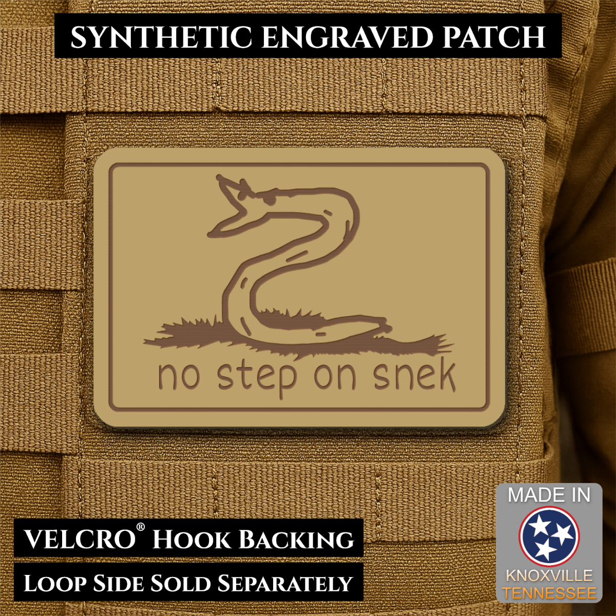 No Step On Snek Funny Morale Patch, 2x3" | Made in USA | VELCRO® Brand Hook Backing