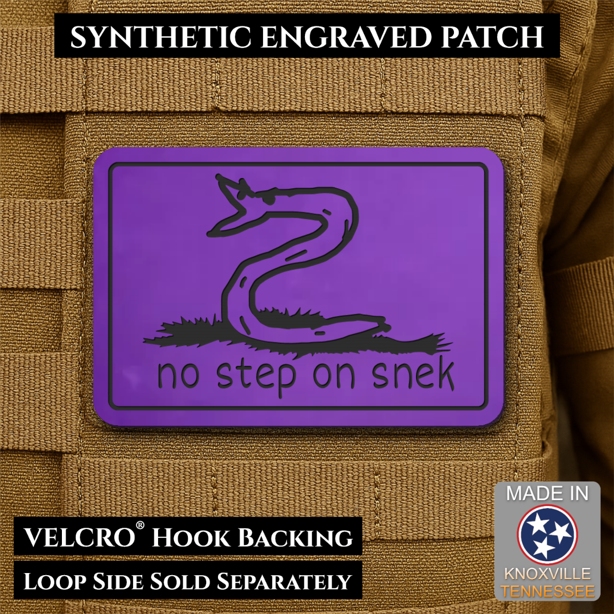 No Step On Snek Funny Morale Patch, 2x3" | Made in USA | VELCRO® Brand Hook Backing