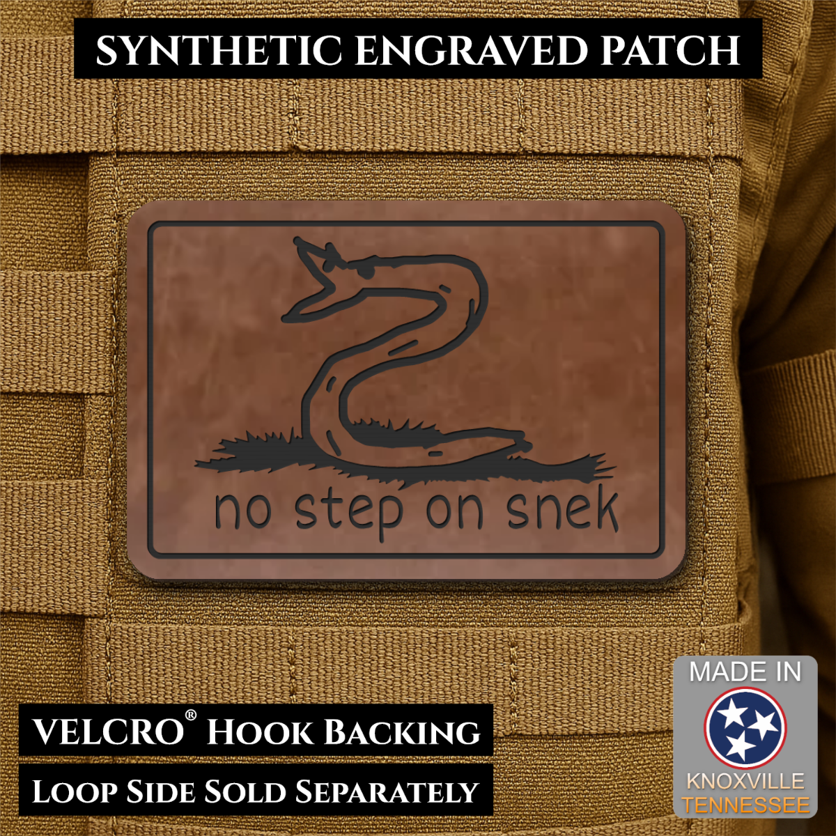 No Step On Snek Funny Morale Patch, 2x3" | Made in USA | VELCRO® Brand Hook Backing