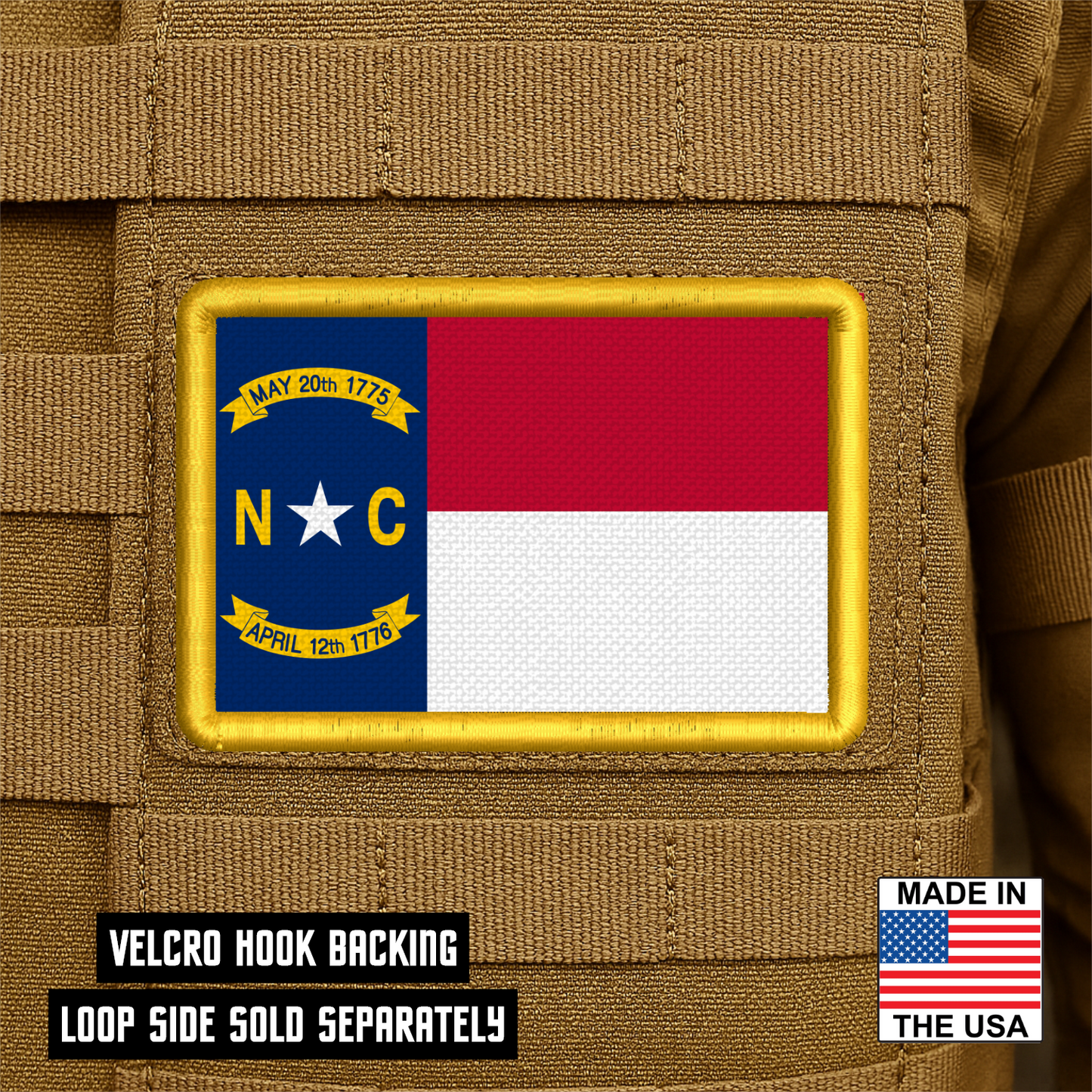 North Carolina State Flag Patch 2"x3" Hook & Loop | Made in USA