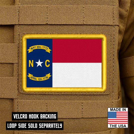 North Carolina State Flag Patch 2"x3" Hook & Loop | Made in USA