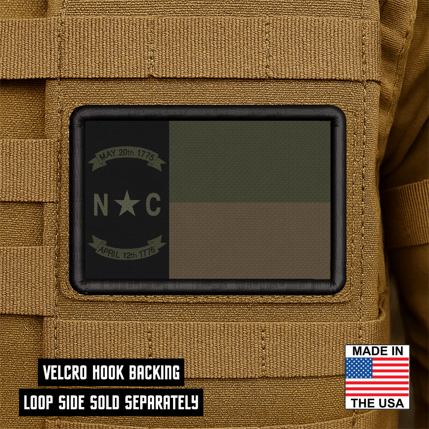 North Carolina State Flag Patch 2"x3" Hook & Loop | Made in USA