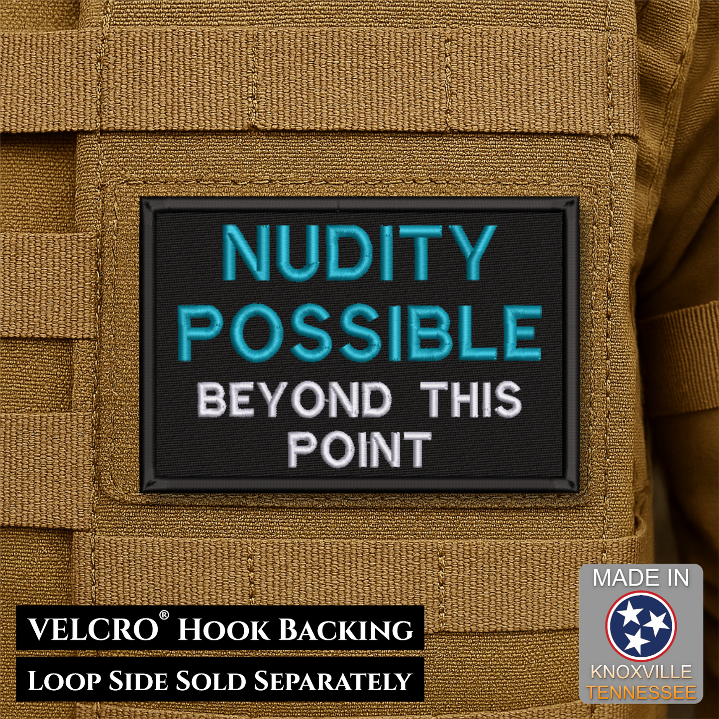 Nude Beach Warning Funny Morale Patch, 2x3" | Made in USA | VELCRO® Brand Hook Backing