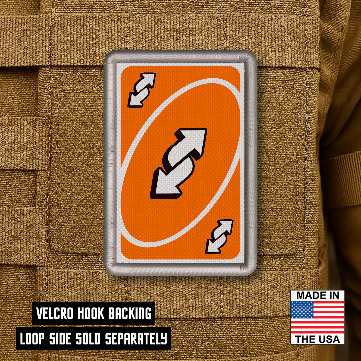 UNO Reverse Card Funny Morale Patch, 2x3" | Made in USA | VELCRO® Brand Hook Backing