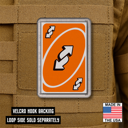 UNO Reverse Card Funny Morale Patch, 2x3" | Made in USA | VELCRO® Brand Hook Backing