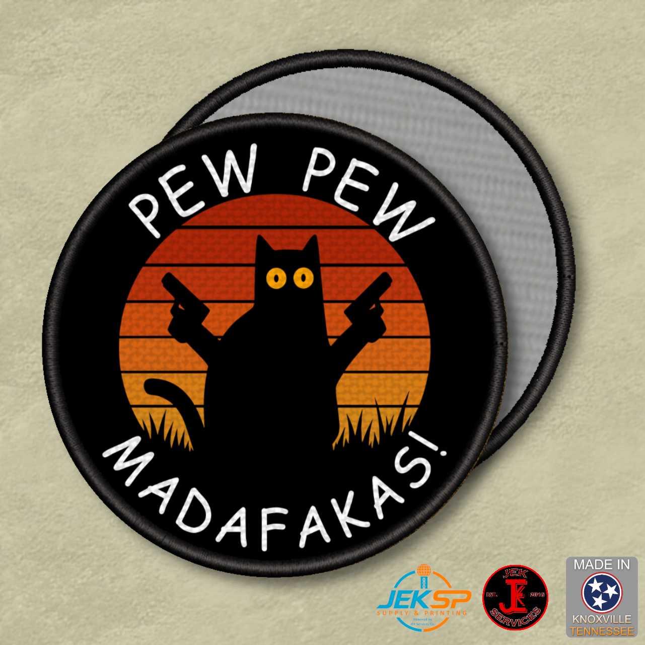 Pew Pew Madafakas Funny Cat Morale Patch | Made in USA | VELCRO® Brand Hook Backing