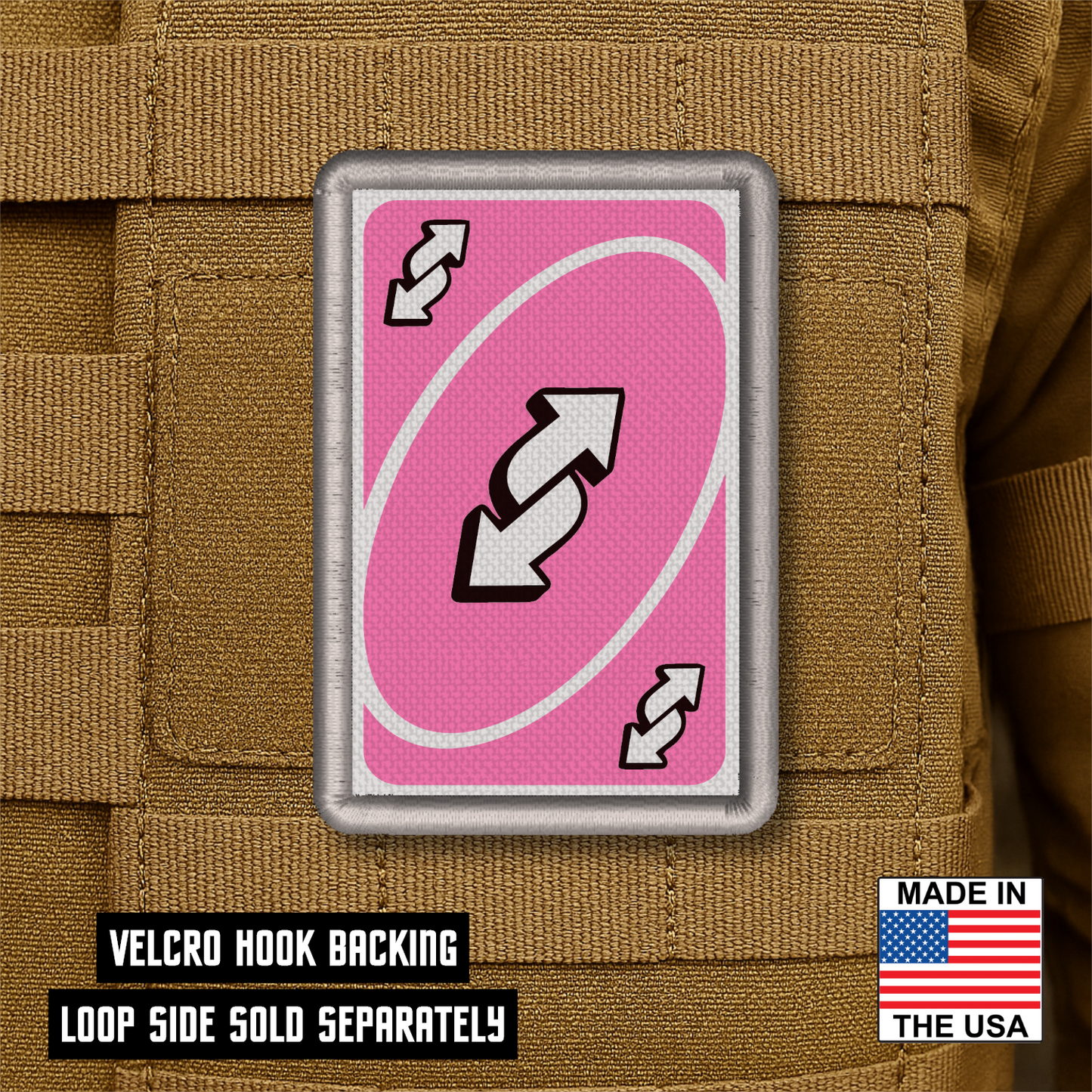UNO Reverse Card Funny Morale Patch, 2x3" | Made in USA | VELCRO® Brand Hook Backing