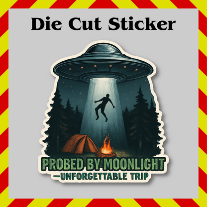 Funny Probed By Moonlight Sticker – Alien Humor Vinyl Decal, Waterproof