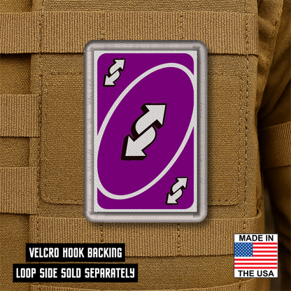 UNO Reverse Card Funny Morale Patch, 2x3" | Made in USA | VELCRO® Brand Hook Backing