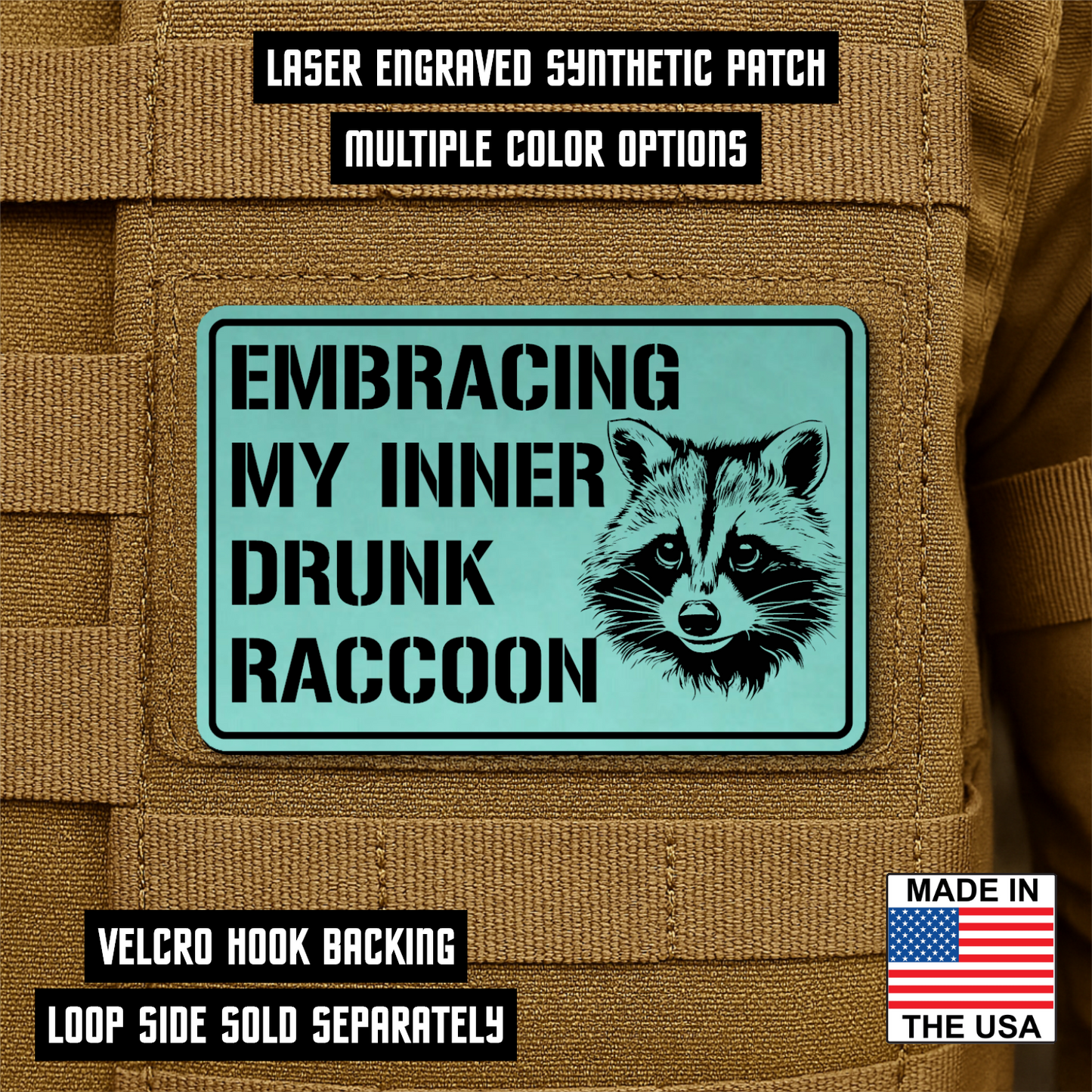 Inner Drunk Raccoon Morale Patch 2"x3" Hook & Loop | Made in USA