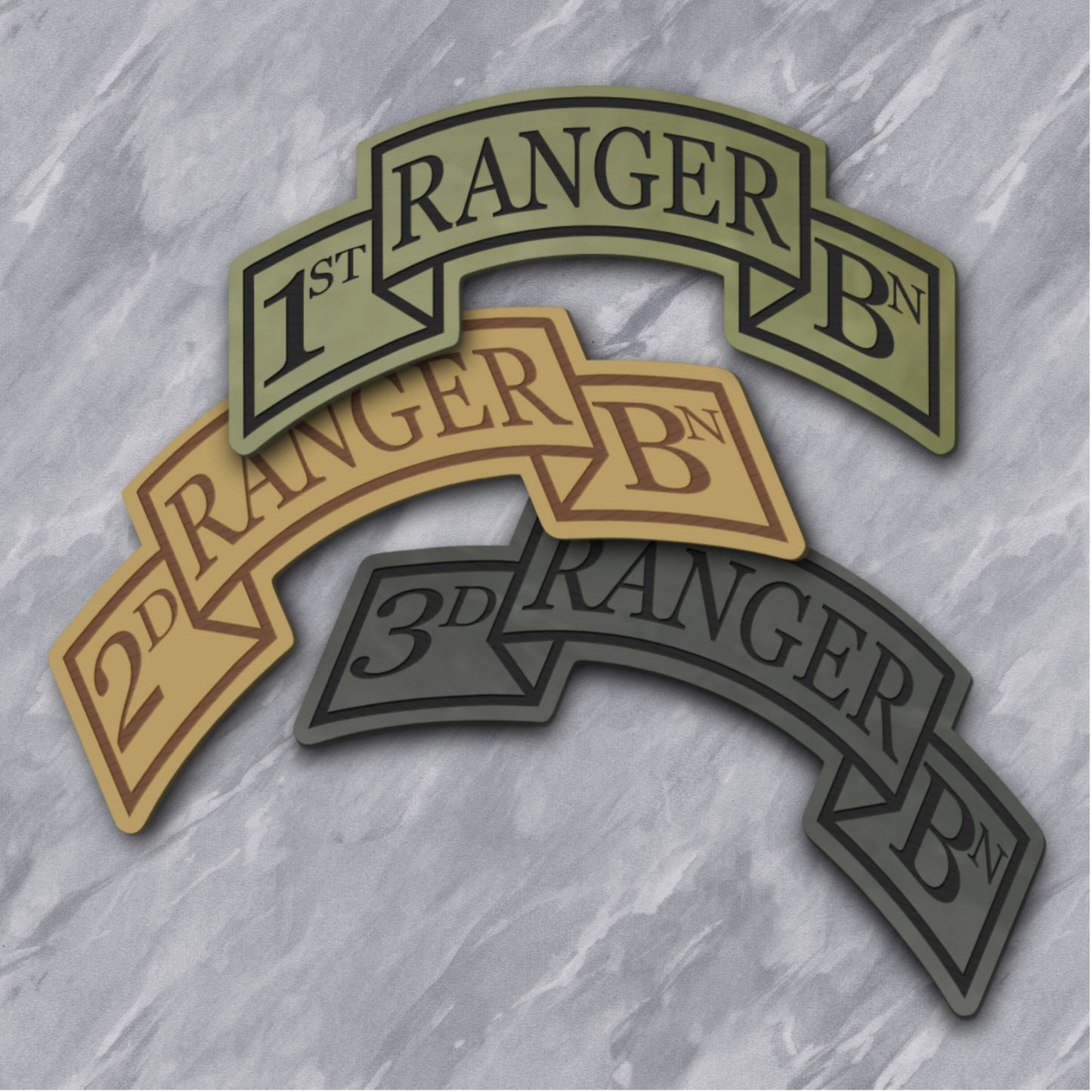 Army 75th Ranger Regiment, Battalion Scrolls Morale Patch, 1.5x3" | Made in USA | VELCRO® Brand Hook Backing