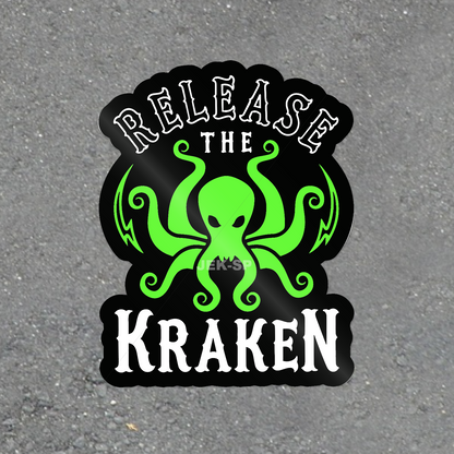 Release the Kraken green octopus sea monster vinyl sticker with glossy finish