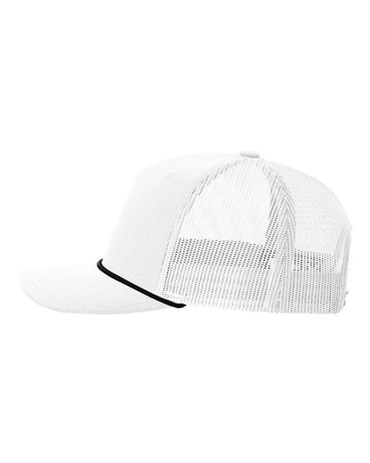 White trucker cap with mesh back on a white background