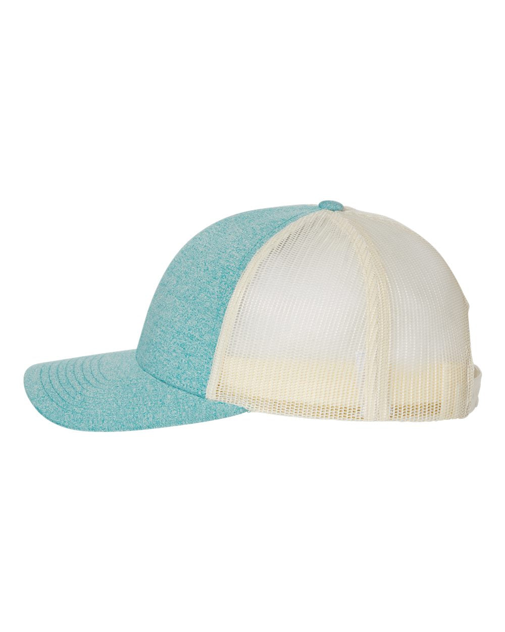 Two-tone cap with teal front and white back on a white background