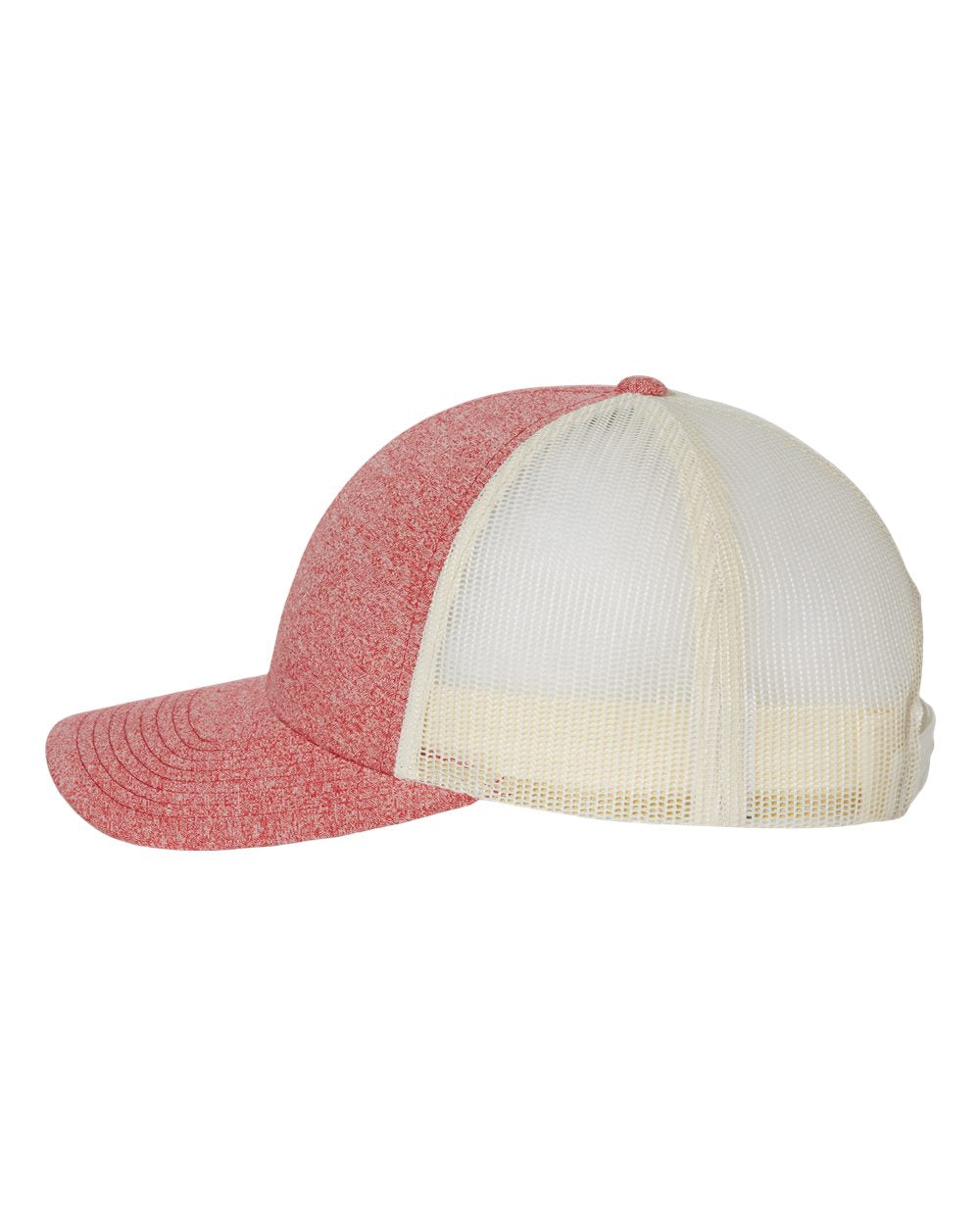 Red and white trucker cap on a white background