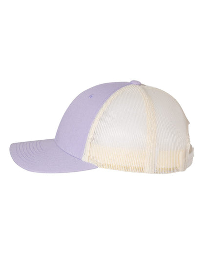 Two-tone purple and beige cap on a white background