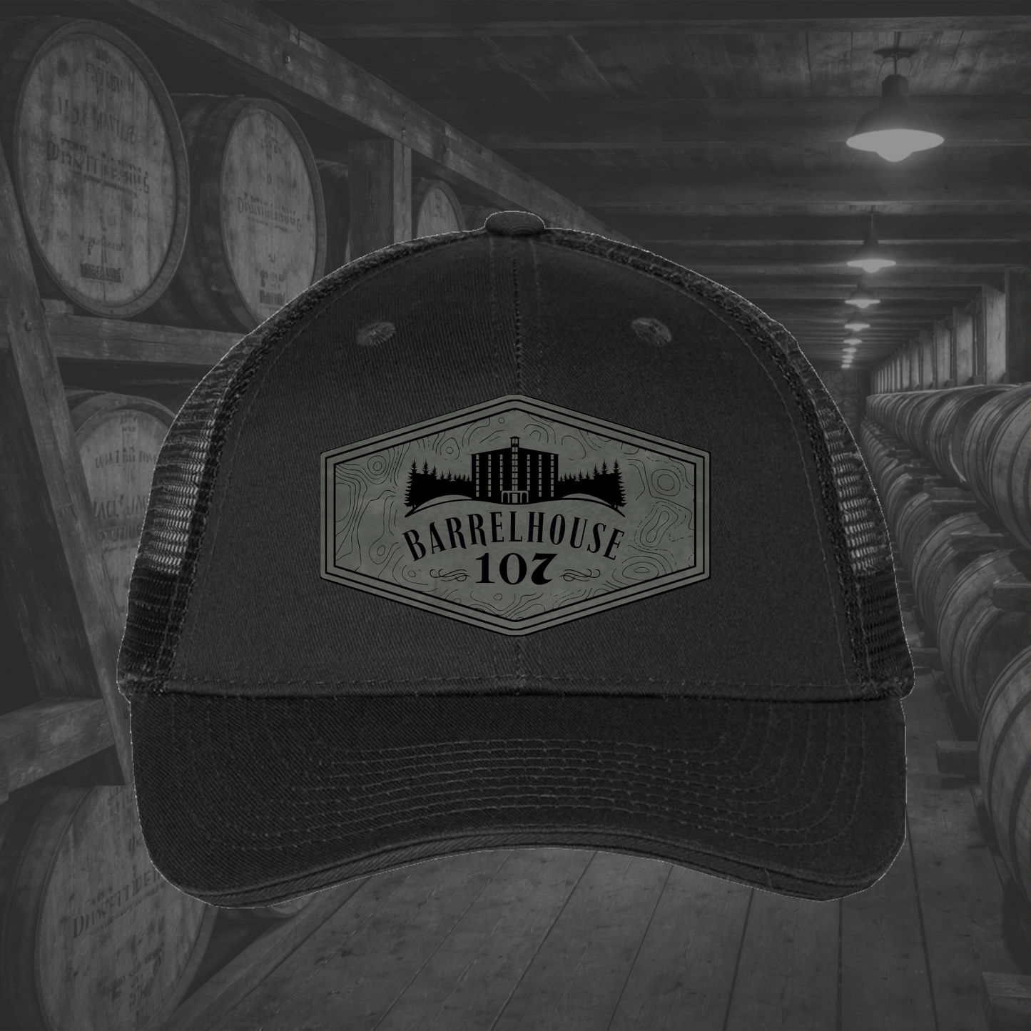 Barrelhouse 107 Engraved Leather Patch Hats