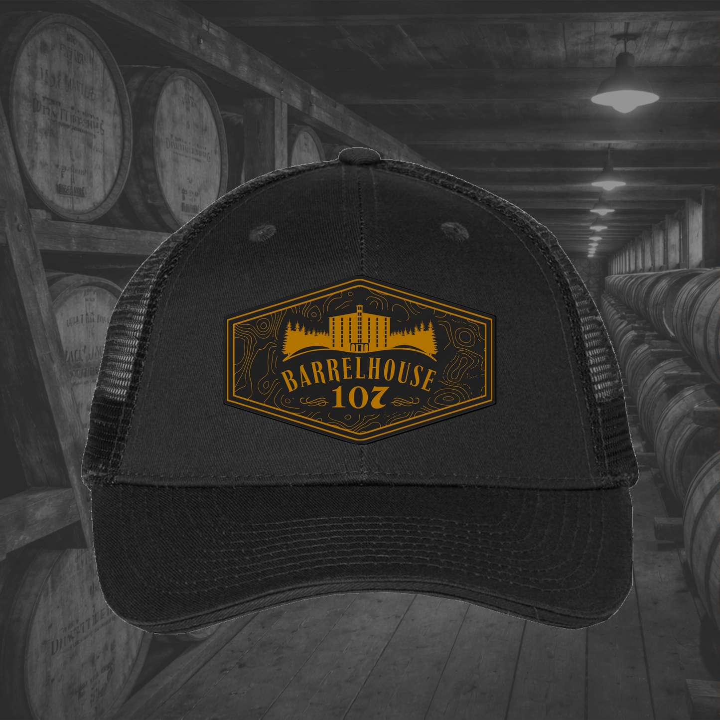 Barrelhouse 107 Engraved Leather Patch Hats