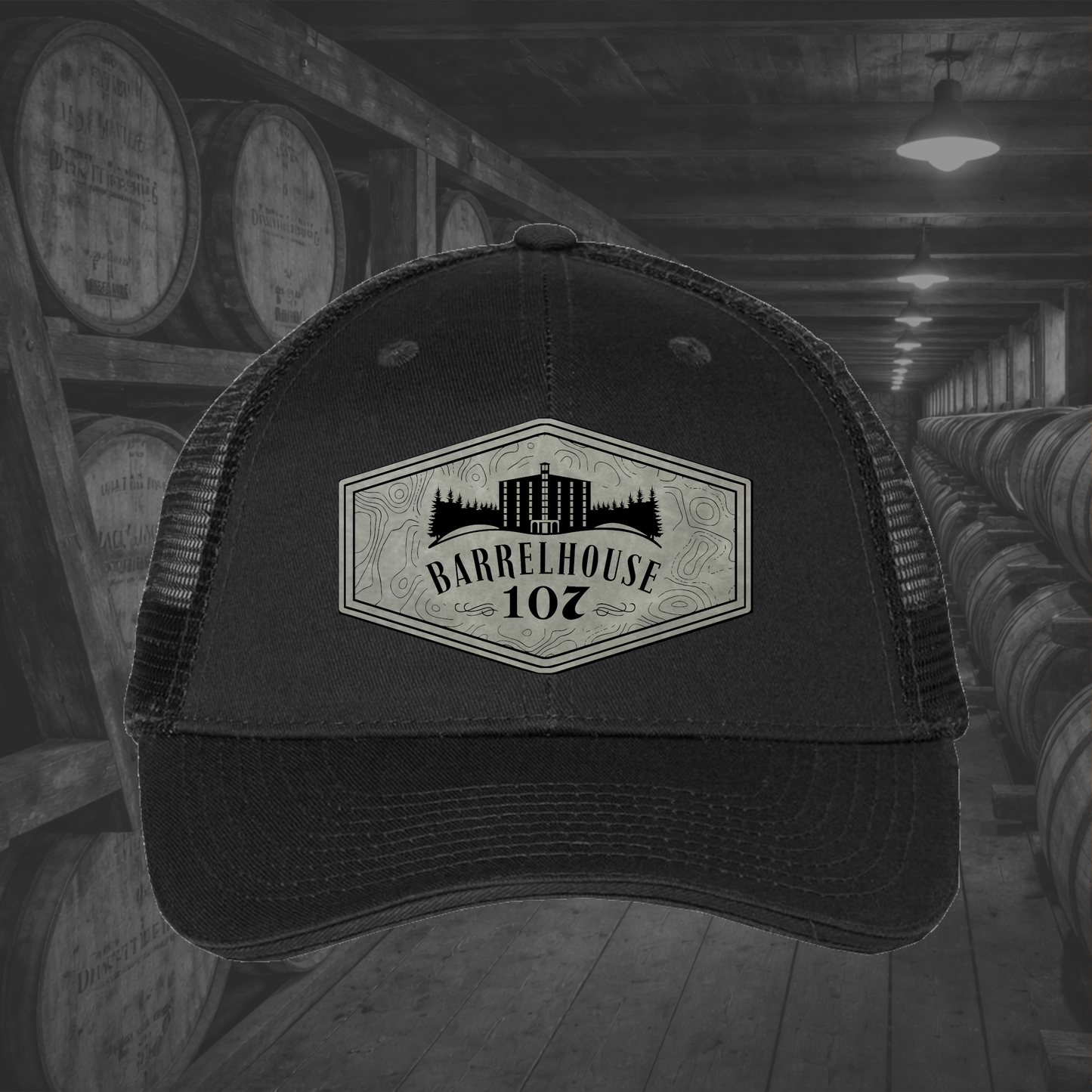 Barrelhouse 107 Engraved Leather Patch Hats