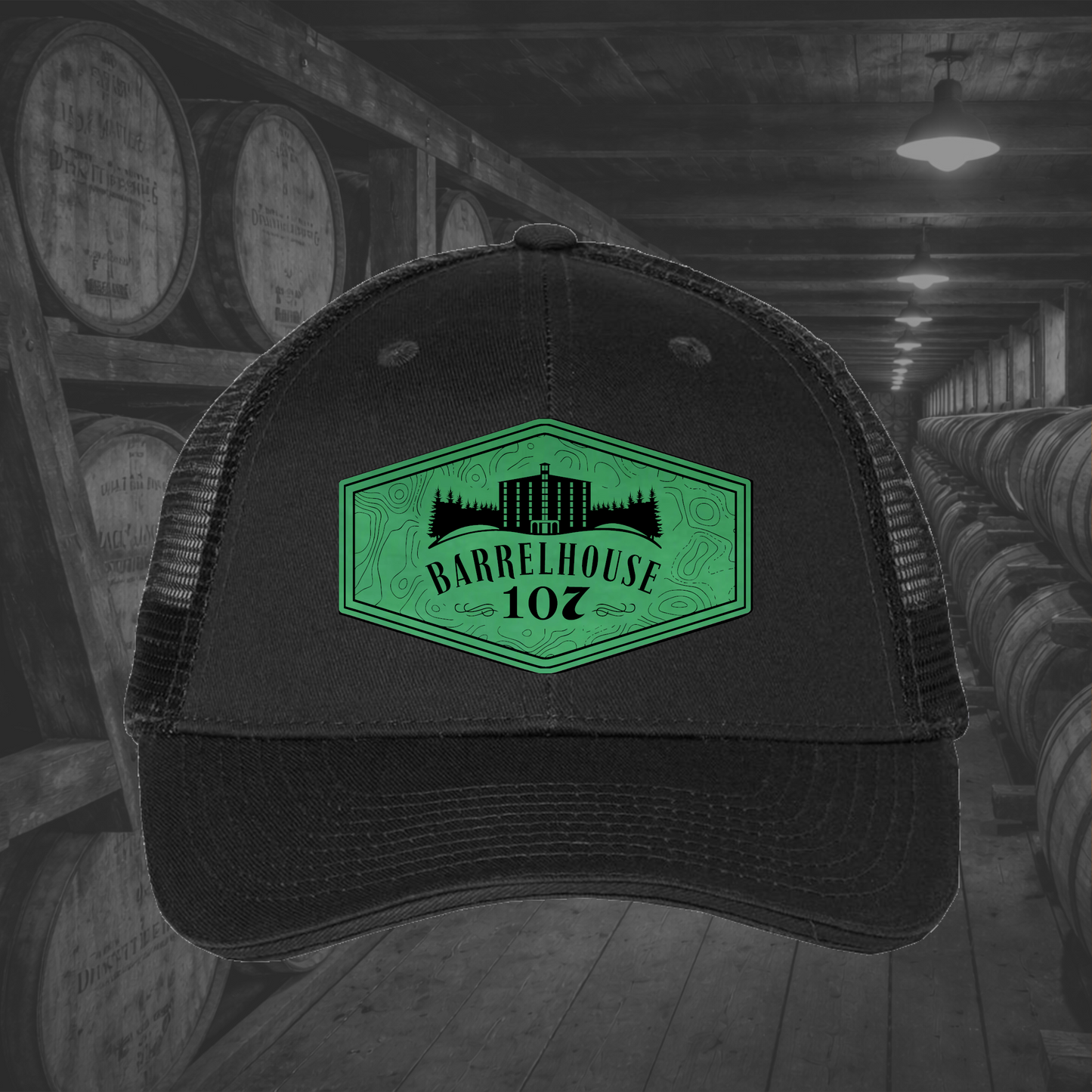 Barrelhouse 107 Engraved Leather Patch Hats