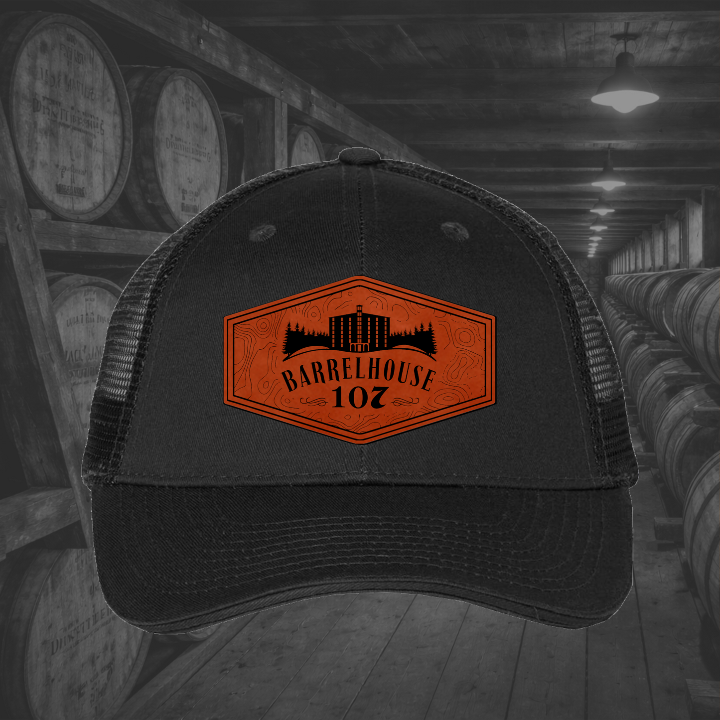 Barrelhouse 107 Engraved Leather Patch Hats