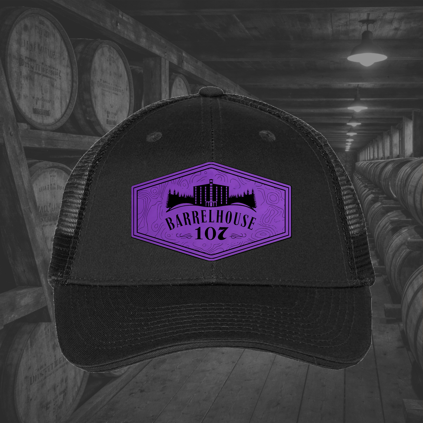 Barrelhouse 107 Engraved Leather Patch Hats