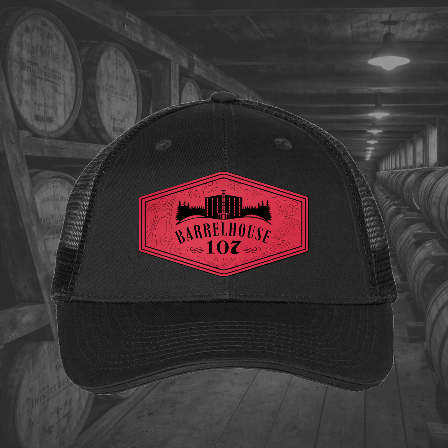 Barrelhouse 107 Engraved Leather Patch Hats