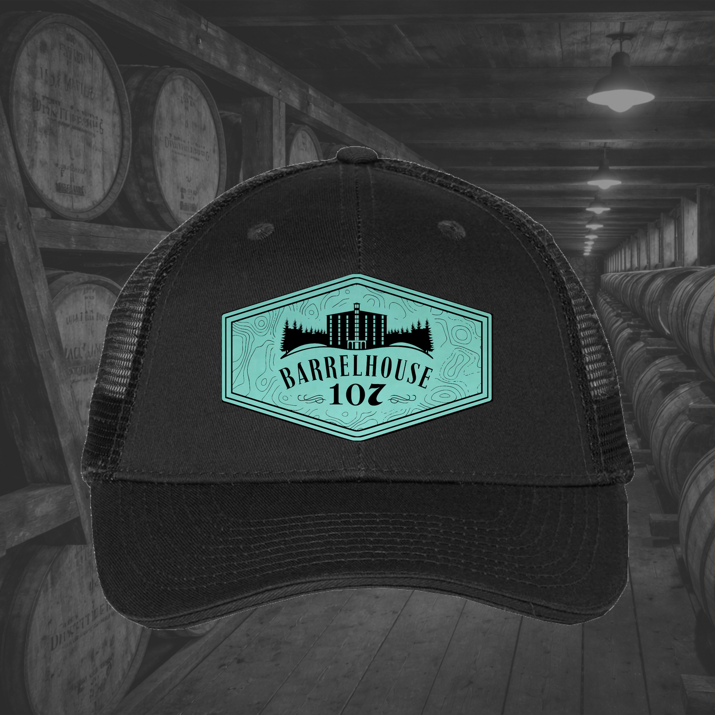 Barrelhouse 107 Engraved Leather Patch Hats