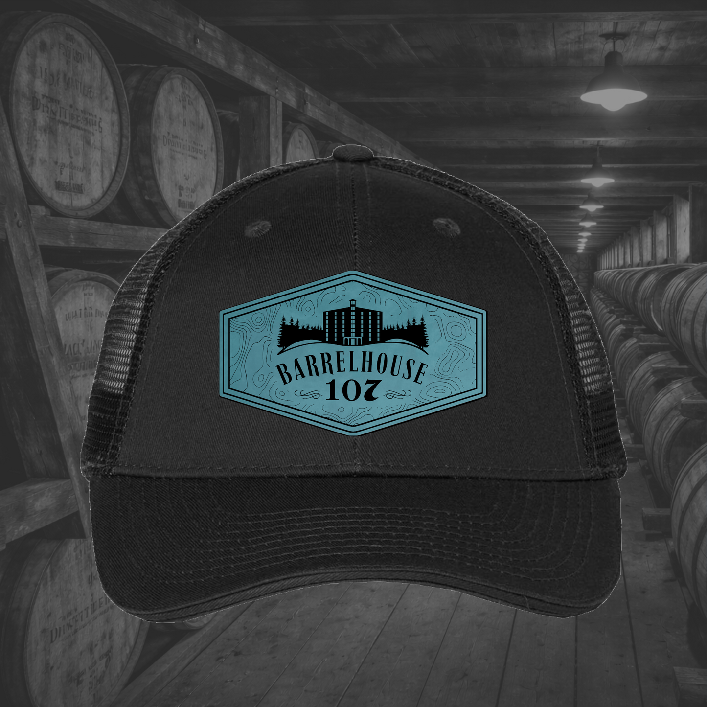 Barrelhouse 107 Engraved Leather Patch Hats