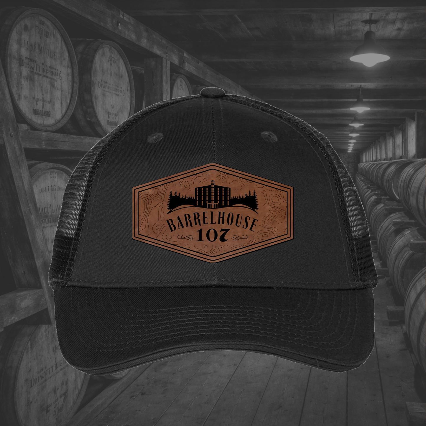 Barrelhouse 107 Engraved Leather Patch Hats