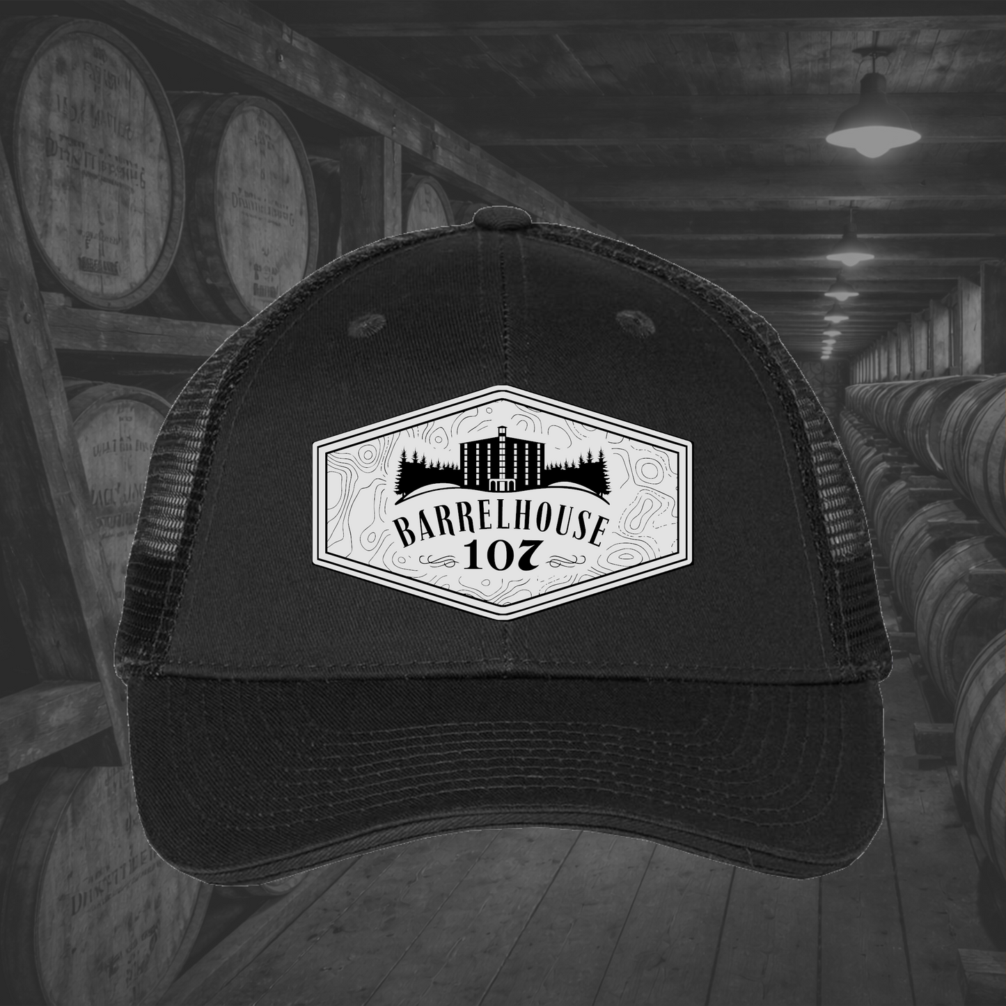 Barrelhouse 107 Engraved Leather Patch Hats