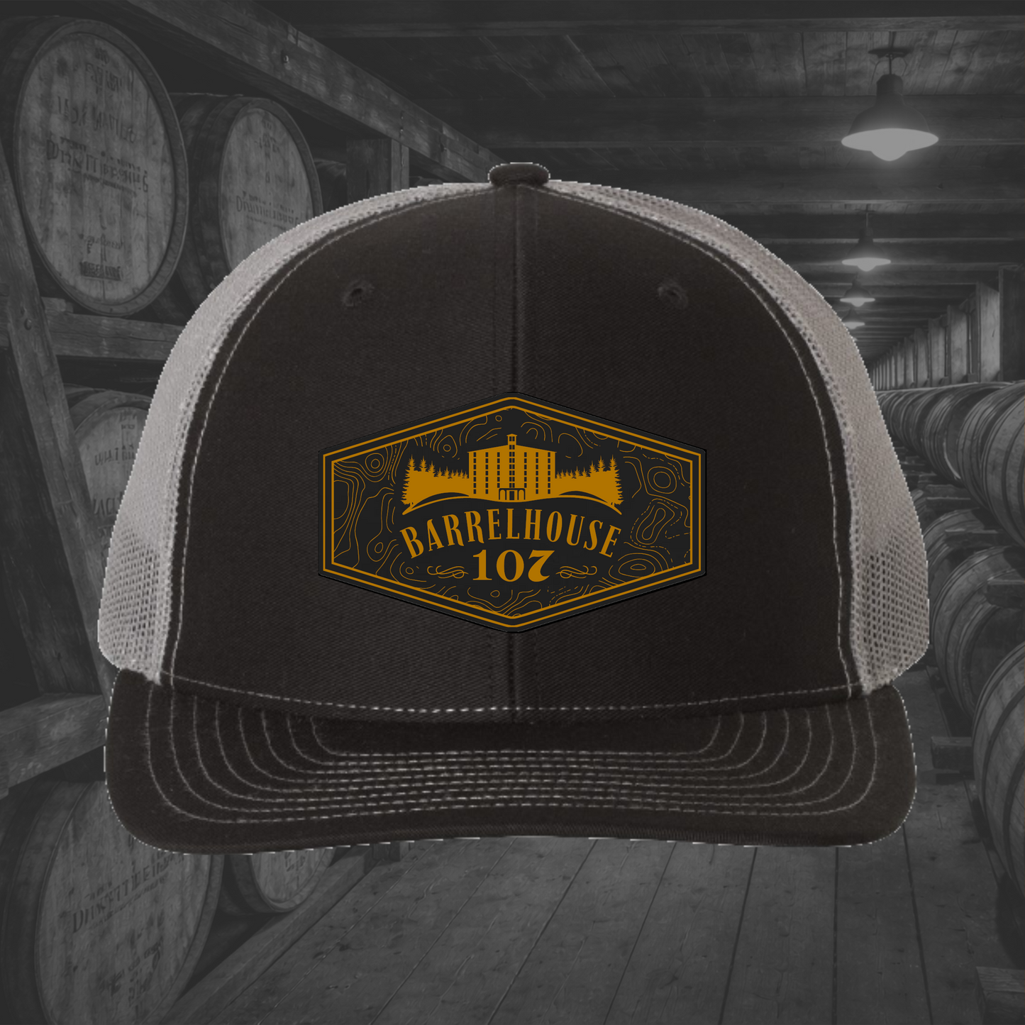 Barrelhouse 107 Engraved Leather Patch Hats