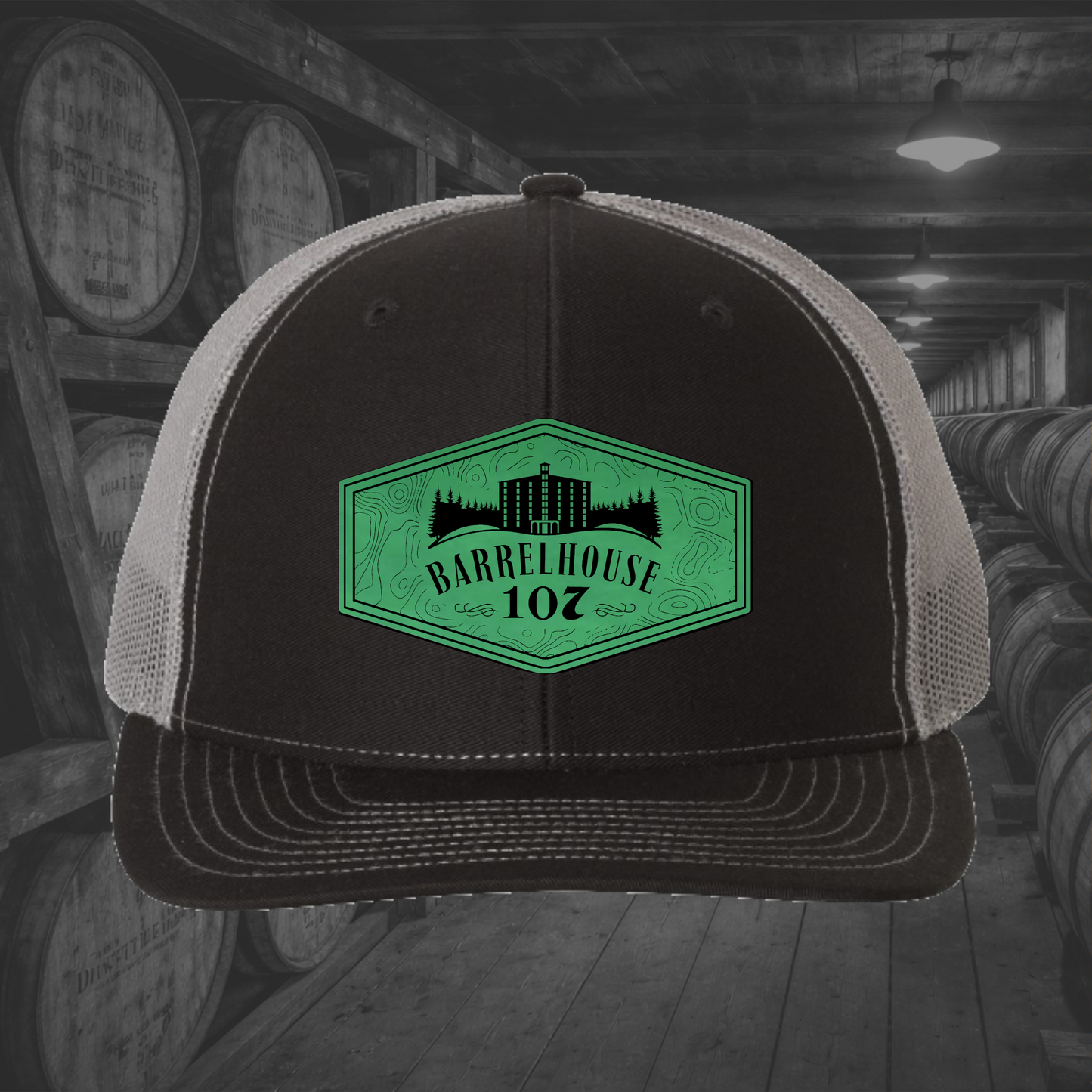 Barrelhouse 107 Engraved Leather Patch Hats