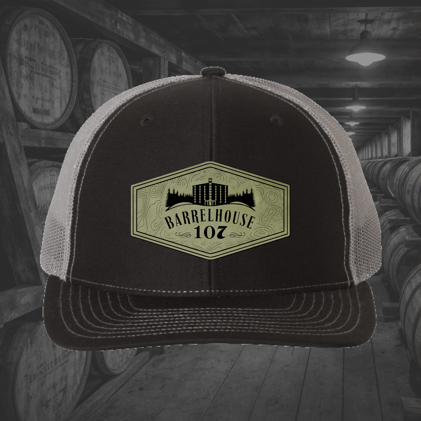 Barrelhouse 107 Engraved Leather Patch Hats