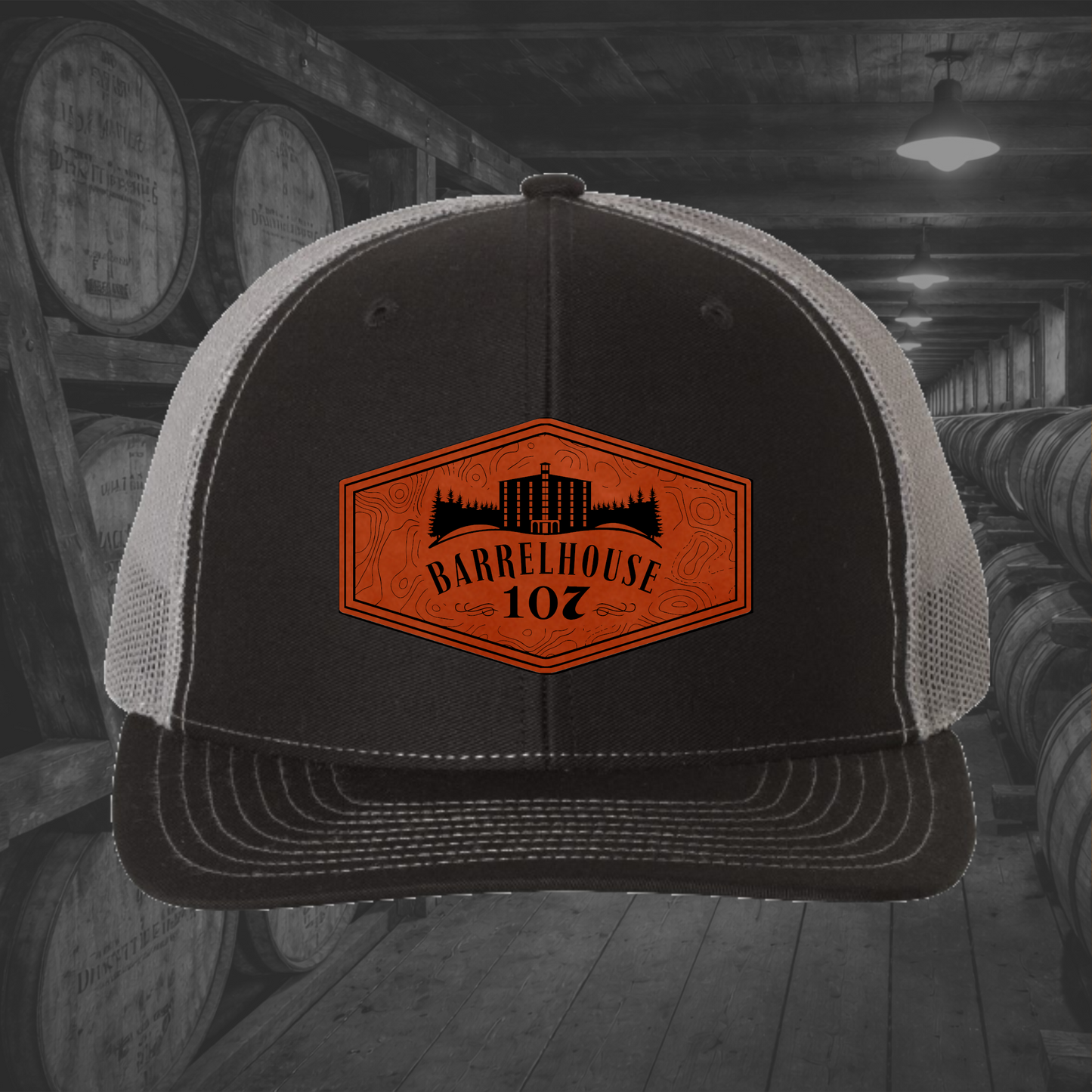 Barrelhouse 107 Engraved Leather Patch Hats