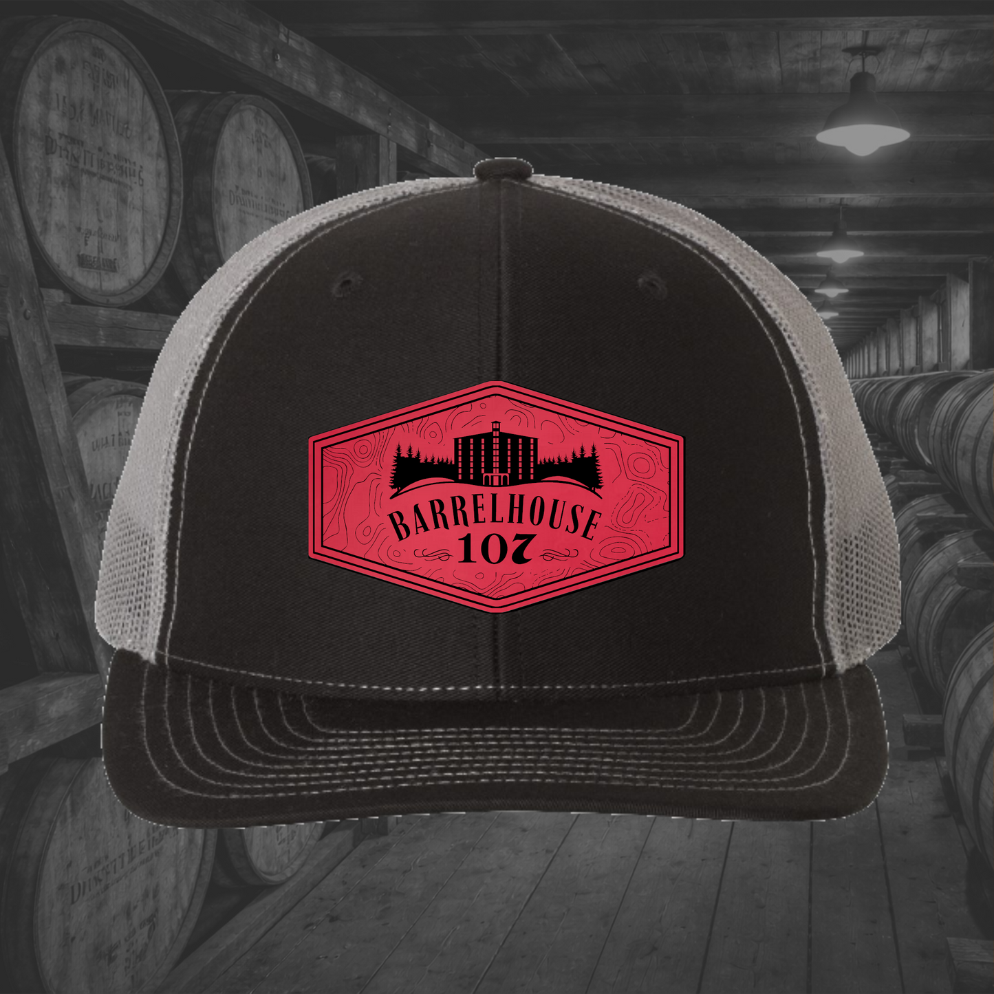 Barrelhouse 107 Engraved Leather Patch Hats