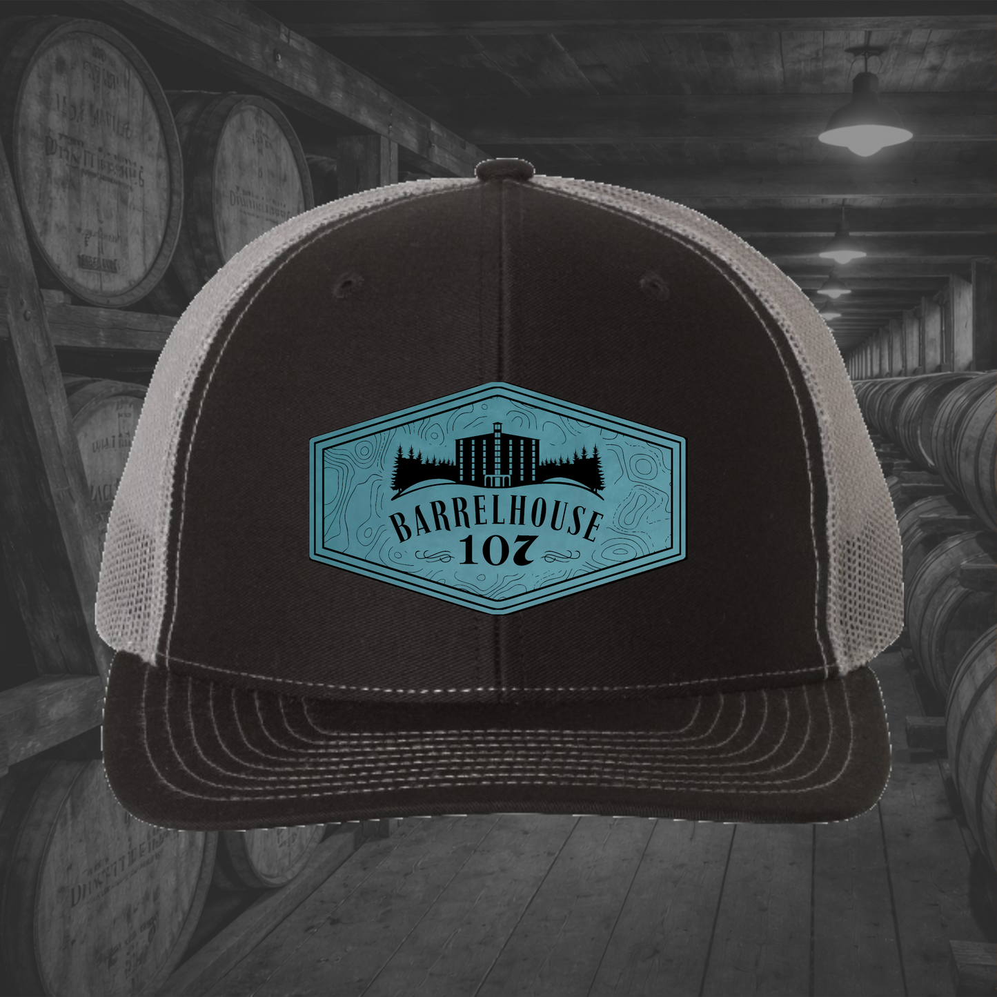 Barrelhouse 107 Engraved Leather Patch Hats