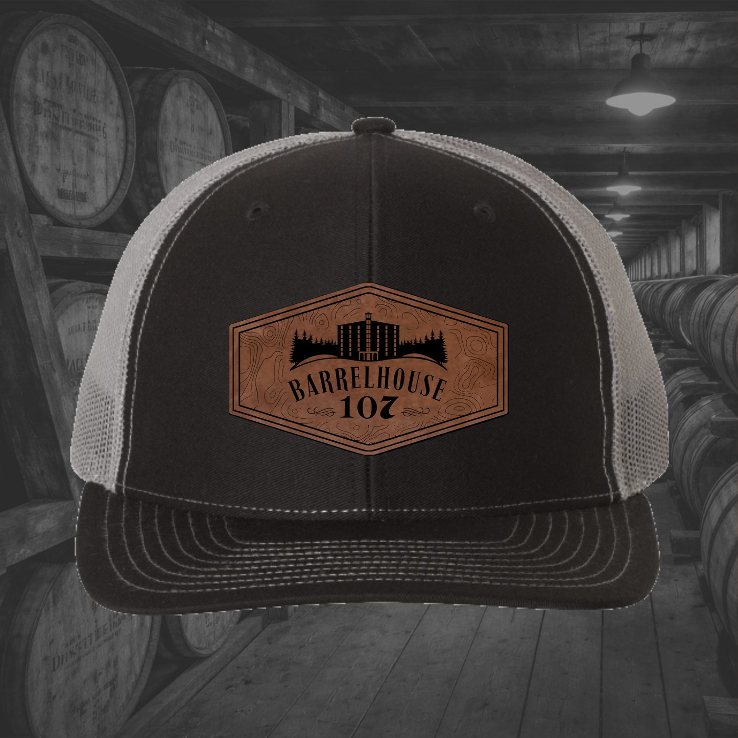 Barrelhouse 107 Engraved Leather Patch Hats