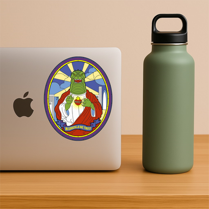 Saint Godzilla Funny Sticker – Parody Vinyl Decal, Waterproof