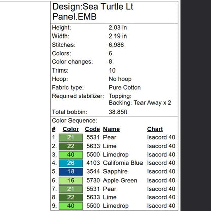 Sea Turtle Digital Embroidery File