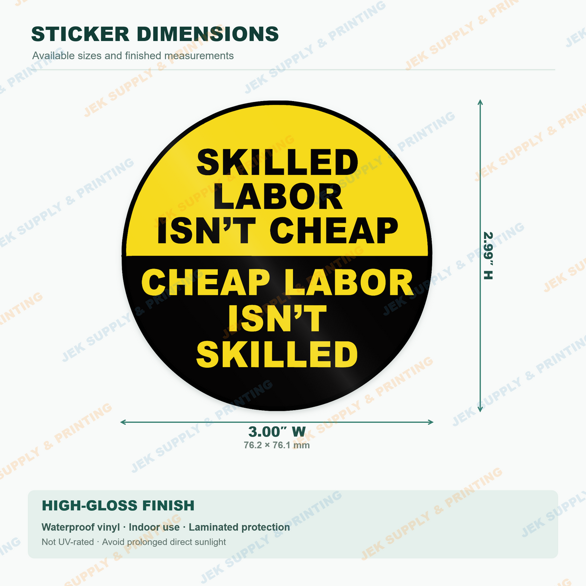 Skilled Labor Isn't Cheap yellow and black contractor trade humor sticker 3 inch width dimensions
