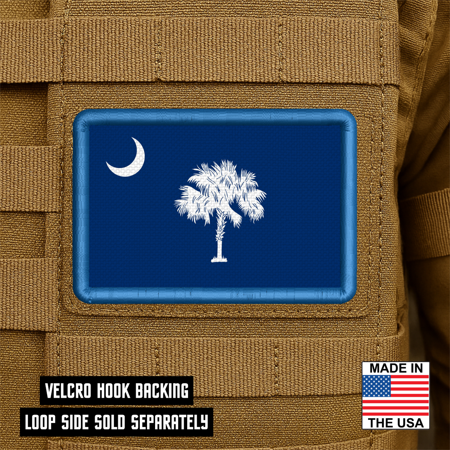 South Carolina State Flag Patch 2"x3" Hook & Loop | Made in USA